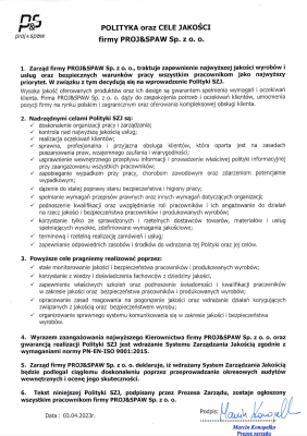 Polityka Jakości Projandspaw